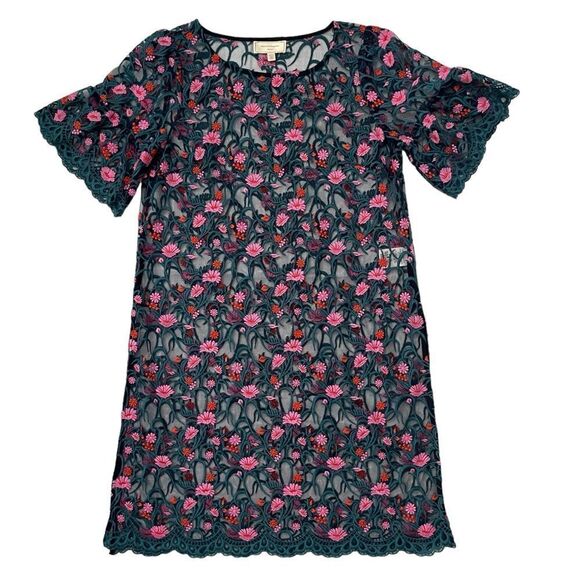 Anthro Moulinette Soeurs Floral Embroidered Lace Mesh Net Sheath Tunic Top - Picture 8 of 16